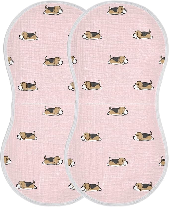vvfelixl Muslin Burp Cloths Lazy Beagle Puppy Baby Washcloths for Baby Girl Boys 2 Pack Pink