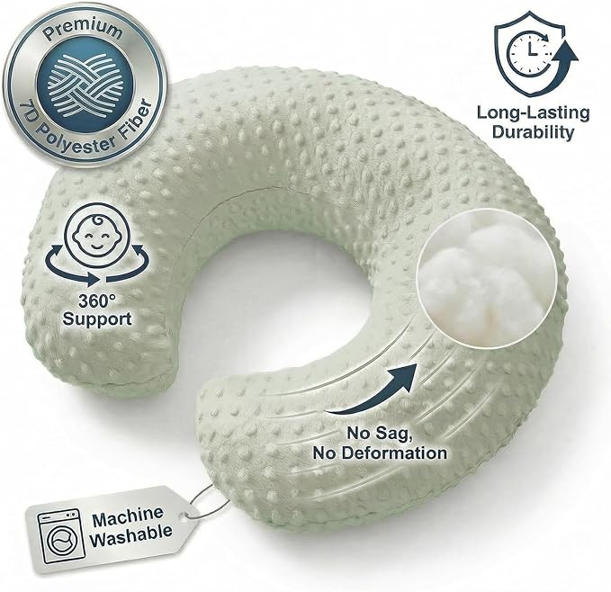 Nursing Pillow, Breastfeeding Pillows with Removable Cover for Mom with Breathable Filling, Ergonomic Baby Feeding Essentials for Bottle and Breastfeeding (Green)