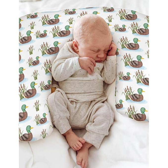 Cute Mallard Ducks Baby Nursing Pillow Covers for Boy Girl Wild Duck Lake Nursing Pillowcase for Breastfeeding Pillows Hunting Ducks Birds Soft Stretchy Slipcovers for Newborn Infant