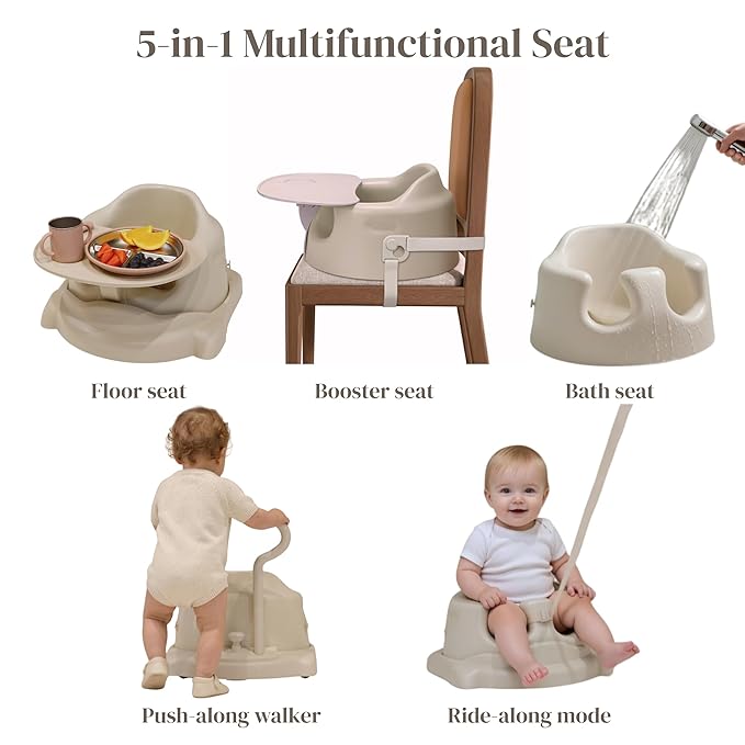 5-in-1 Multifunctional Baby Booster and Floor Seat - Ergonomic for Infants and Toddlers with Removable Washable Tray and Back Support