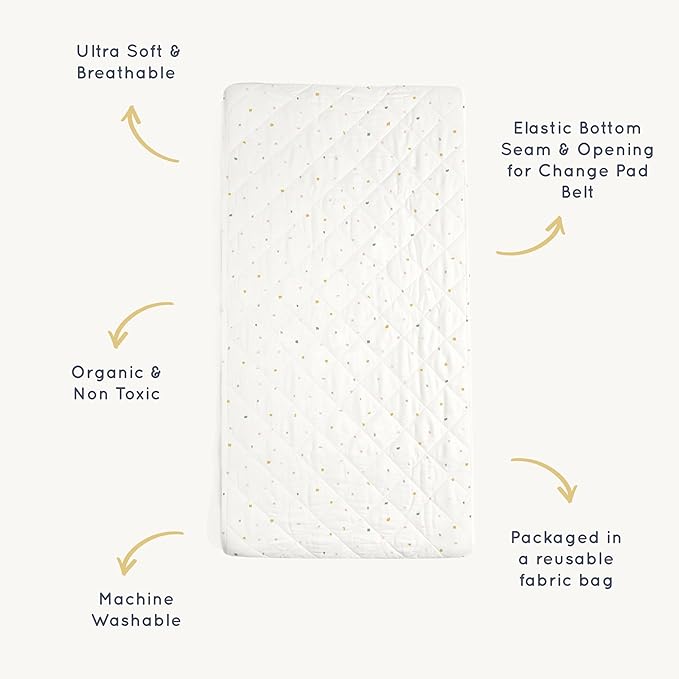 Makemake Organics Organic Changing Pad Cover GOTS Certified Organic Cotton Changing Table Cover Non Toxic Quilted Ultra Soft Girls Boys Neutral Nursery (16"x33", Dotty)