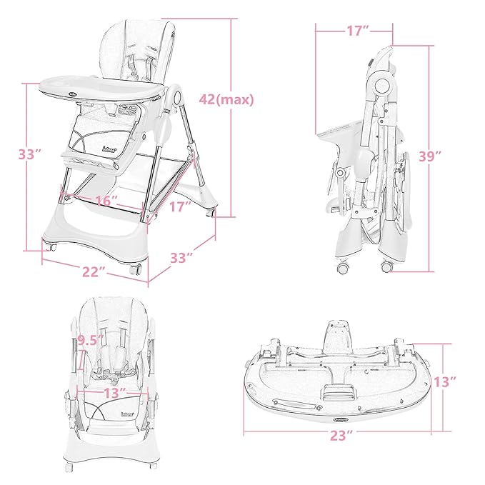 INFANS High Chair with One-Hand Removable Tray, 4 Lockable Wheels & Large Storage Basket - Multi-Adjustable Height, Recline & Footrest, Removable Cushion, Foldable for Baby, Infant Toddler