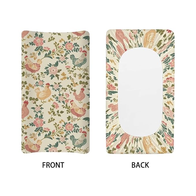 Rooster Diaper Changing Pad Cover Neutral Flower Toddler Changing Table Covers Chicken Baby Changing Mat Breathable Newborn Infant Changing Pad Sheets