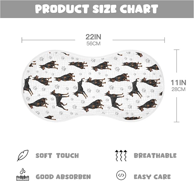 1 Pack Muslin Burp Cloths Doberman Dogs White Cotton Baby Burp Cloths Ultra Absorbent Soft Burping Cloth Washcloths for Newborn Boys Girls 22x11 Inch