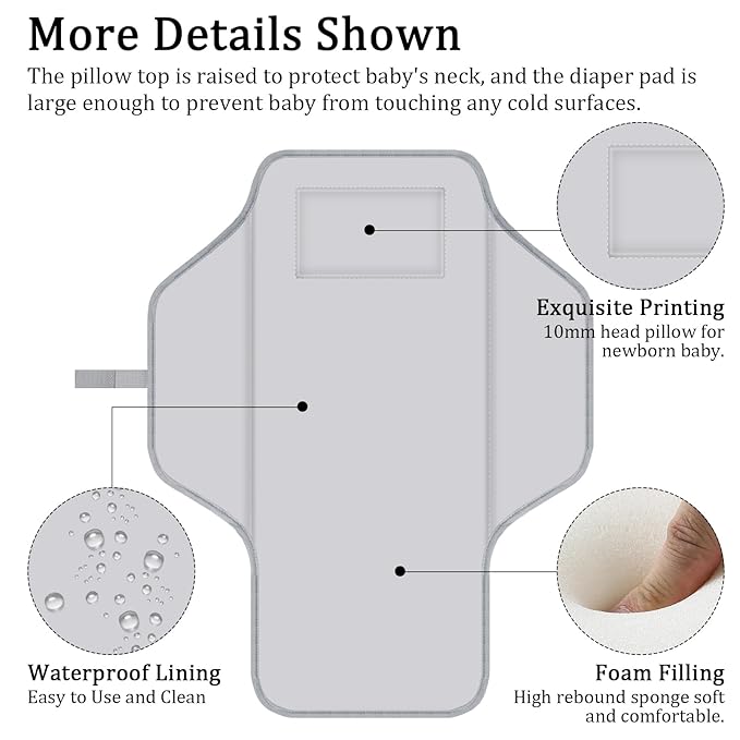 Portable Diaper Changing Pad for Baby & Toddler Waterproof Foldable Baby Changing Mat Built-in Pillow, Travel Infant Changing Pads for Moms Baby Changer Machine Washable