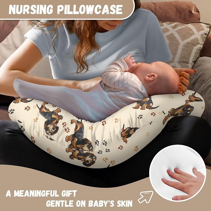 Jeiento Dachshund Nursing Pillow Covers Comfortable Pillowcase Dog Paw Dachshund Dogs Feeding Pillow Covers,Brown Breastfeeding Pillow Slipcover Fits U-Shaped Nursing Pillow