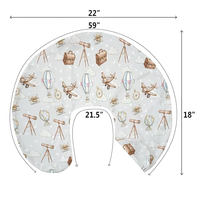 Adventure Nursing Pillow Covers for Boy Girl Travel Planes Compass Luggage Globe Explore Nursing Pillow Slipcovers for Breastfeeding Pillows Holiday Vacation Soft Stretchy Covers for Newborn Infant