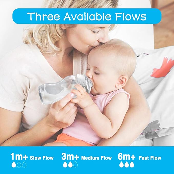 4-Count Silicone Bottle Nipples for Natural Start Anti-Colic Bottles & Advanced Anti-Colic Bottles & Close to Natural Bottless and NUK Simply Natura Bottle, Fast Flow, 6m+