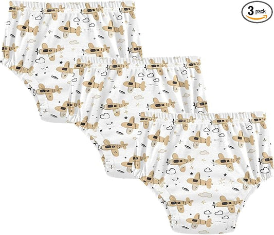 Little Boys Sleep Training Underwear Soft Cotton Shorts Underwear for Infant 3T Cute Airplane Cartoon Pattern with Simple Lines