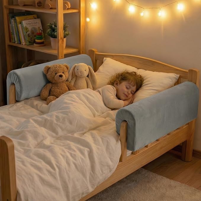 Toddlers' Bed Rail Bumpers Protector, Children's Bed Guardrail Padding, Soft Cushioned Barrier, Increased Height, Easy to Install, Washable Cover, Fits Floor, Bunk & Loft, 2.3 Ft, Gray, 1Pack