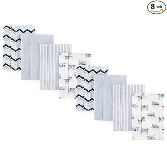 Luvable Friends Cotton Poly Flannel Burp Cloths Multipack, Train 8-Pack, One Size