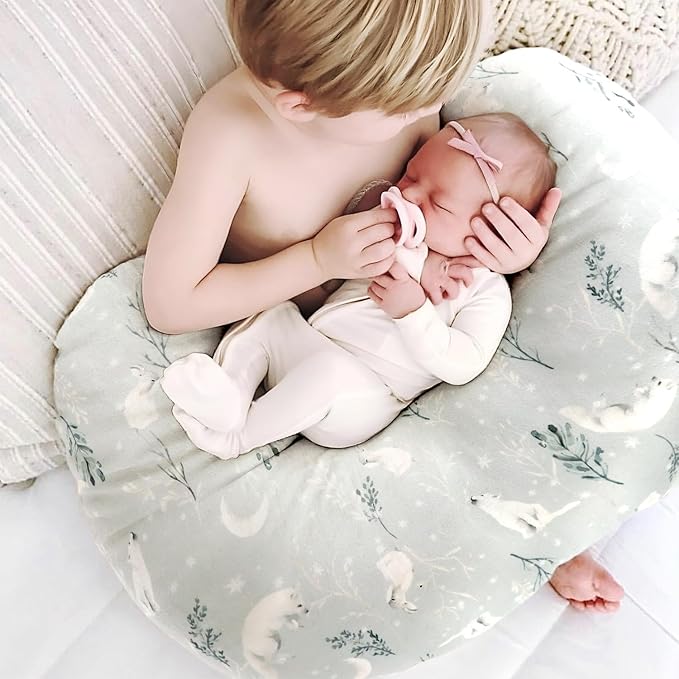 GRSSDER Nursing Pillow Cover, Stretchy Ultra Soft Minky Breastfeeding Pillow Covers, Fit Most Nursing Support Pillows for Breastfeeding, Comfortable Cozy Safe Pillow Cover, Snow Wolf