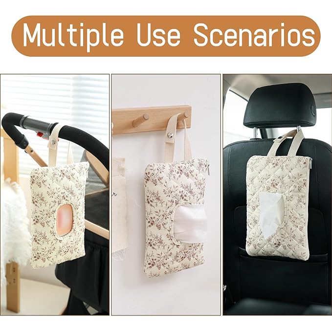 Quilted Baby Wipe Holder Floral Diaper Pouch Portable Quilted Wipes Bag for Car, Stroller
