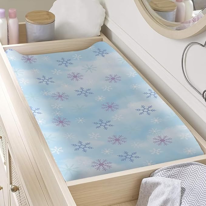 Snowflake Diaper Change Table Covers Fashion Soft Changing Pad Cover for Baby Breathable Diaper Pad Covers for Changing Table 16x32 Inch Gift for Holiday