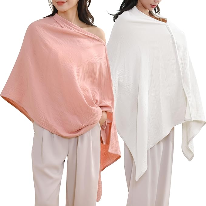TADO MUSLIN 2-Pack Muslin Nursing Cover for Baby Breastfeeding, 100% Organic Cotton Breastfeeding Cover for Mom, Soft Breathable Privacy Nursing Apron, Multi-use Stroller Cover & Car Seat Canopy Pink