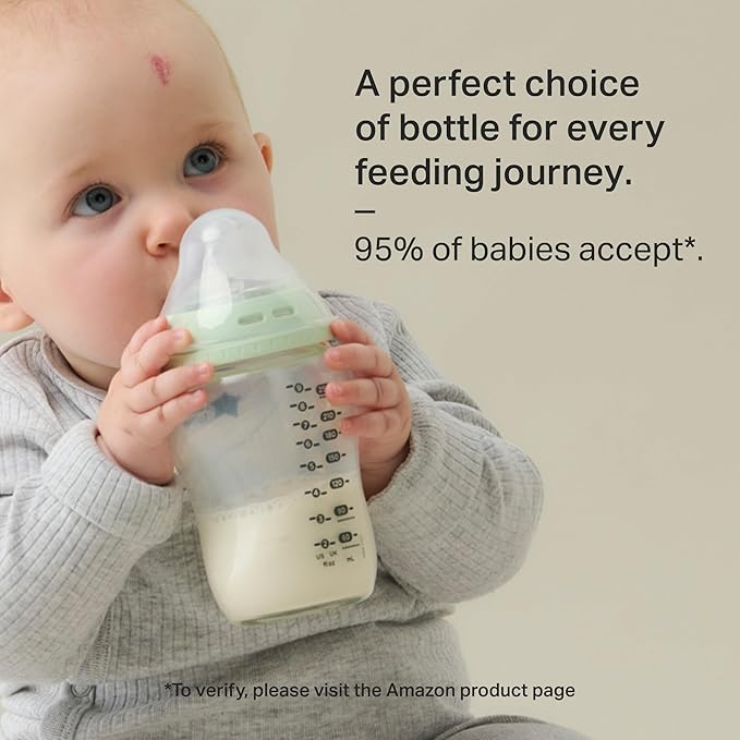 Tommee Tippee Natural Start 9 oz Glass Baby Bottles, Self Sterilizing, BPA & Phthalates Free, 0+ Months, Slow Flow Breast-Like Nipple for a Natural Latch, Travel Jar Lids, Cup Rings, Pack of 3