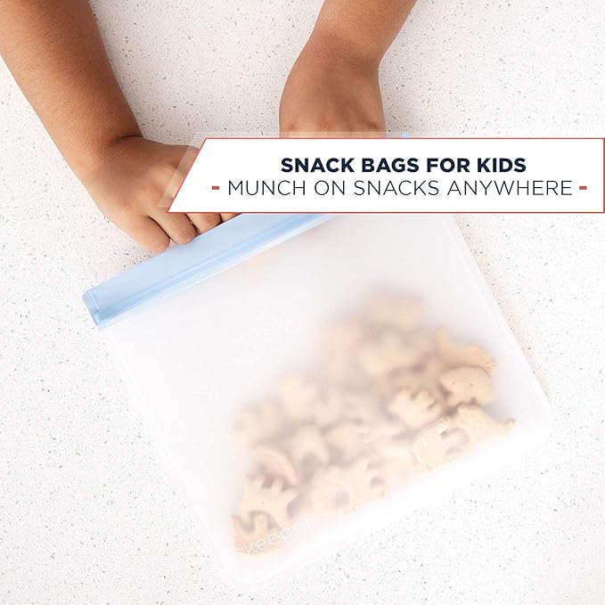 Keeper Reusable Sandwich Bags (Set of 5, 32oz) - Extra Thick Reusable Ziplock Bag For Food, Lunch Storage. Reusable Snack Bags for Kids Are Resealable. Plastic Lunch Baggies Are Washable, Freezer Safe