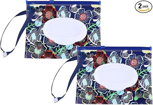 2 Pcs Protable Reusable Wipes Pouch, Travel Wipes Case, Baby Wipes Case, With Zipper and Oval Opening