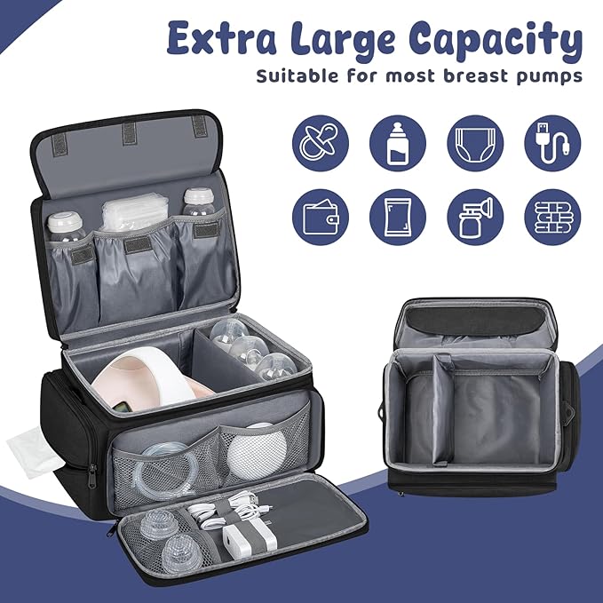 OCKLILY Breast Pump Bag for Spectra S1 S2, Pumping Bag with Waterproof Mat for Pumps Accessories, Portable Pump Carrying Case for Work, Travel and Family Use, Black