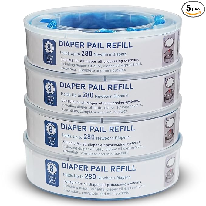 Diaper Pail Refills Bag - Multi-Layer Odor Lock Bags Compatible with Playtex Diaper Genie, Holds Up to 280 Newborn Diapers Per Pack (1120 Count - 4 Packs)