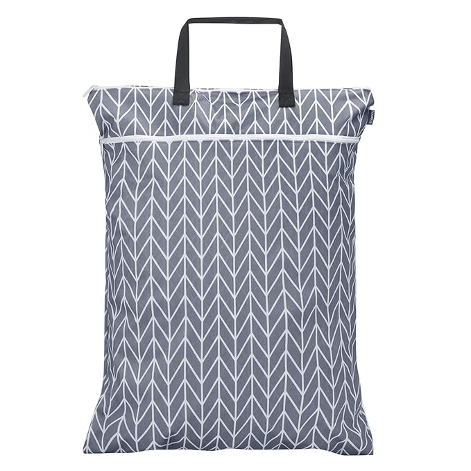 Teamoy Travel Hanging Wet Dry Bag Organizer (24.7 x 18 inches) with Two Compartments for Cloth Diaper, Laundry, Swimsuits and More, Easy to Hang Everywhere (L, Gray Arrow)