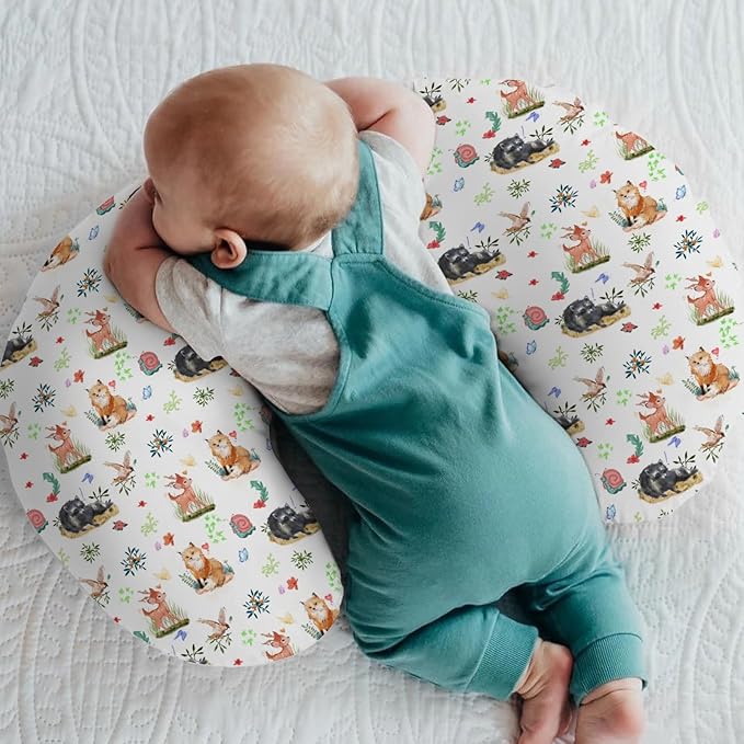 Spring Animals Baby Nursing Pillow Covers for Boy Girl Raccoon Deer Bird Snails Floral Leaves Nursery Pillowcase for Breastfeeding Pillows Animal Soft Stretchy Slipcover for Infant