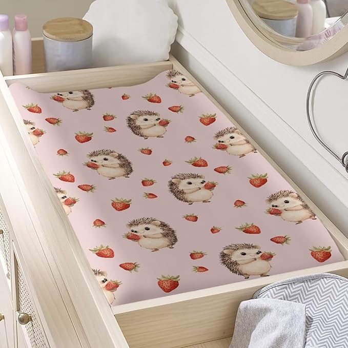 Hedgehog Hearts Changing Pad Cover Waterproof Cozy Table Sheets Stain Resistant Stretchy Breathable Nursery Pad Change Cover