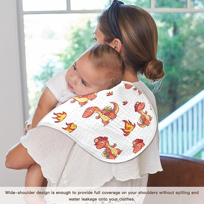 vvfelixl Firefighter Dinosaur Burp Cloths for Baby Boy Girls Baby Washcloths Burp Rags 1 Pack