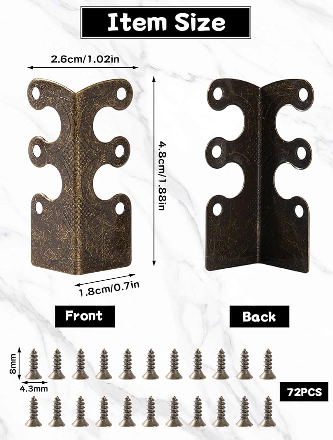 12 Pack Brass Baseboard Corner Protectors with Screws, 1.89 x 0.72 Inch Vintage Brass Skiffers with Screws for Furniture, Cabinet, Drawer and Table Protection