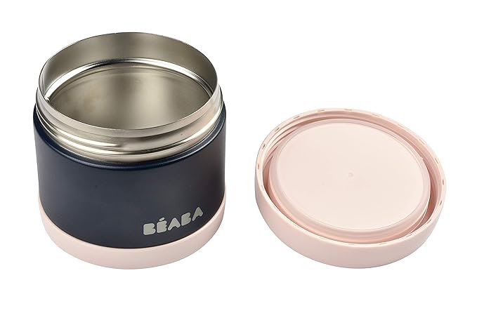 Beaba Stainless Steel Insulated Food Jar 10 oz, Kids insulated, Lunch Containers, Leakproof, Wide Opening, Suitable for Hot and Cold Foods (Midnight)
