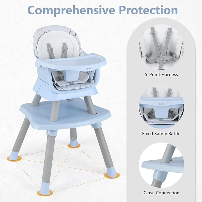 INFANS 8 in 1 Baby High Chair, Convertible Highchair for Babies and Toddlers, Infant Dining Booster Seat, Building Block Table, Kids Stool Table Chair Set with Removable Tray