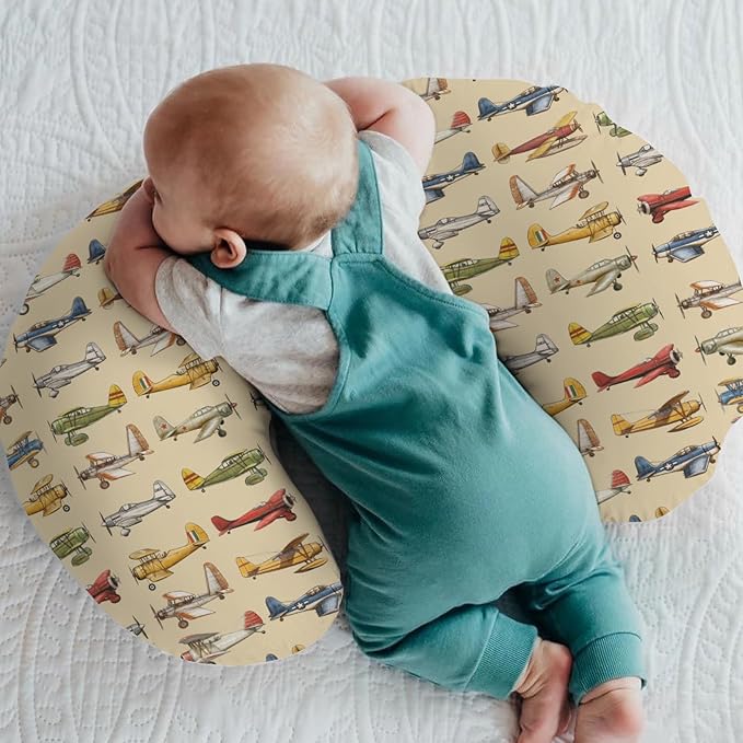 Airplanes Vintage Models Aircraft Nursing Pillow Covers for Boy Girl Antiqued Planes Nursing Pillow Slipcovers for Breastfeeding Pillows Retro Planes Soft Stretchy Removable Covers for Newborn Infant