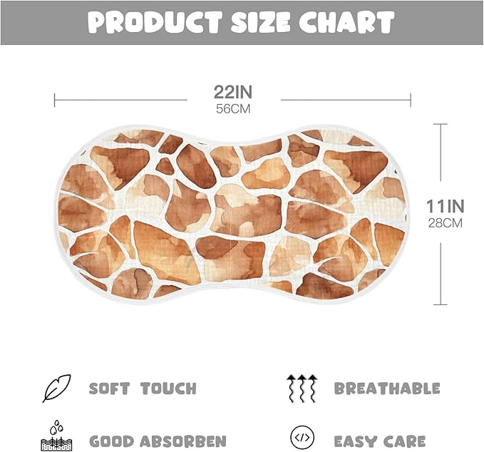 1Pc Giraffe Print Burp Cloth,Unisex Large Absorbent Soft Cotton Muslin Burping Cloths for Newborn Boys Girls,11x22in,A111944