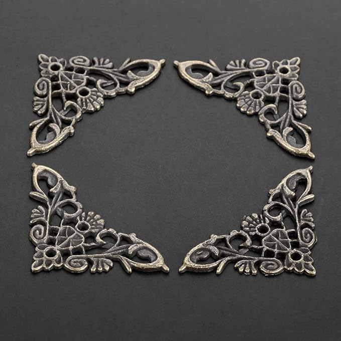 dophee 8Pcs Vintage Style Corner Protectors Guards Covers Triangle Connectors Embellishments for Jewelry Box Wooden Cases Wedding Book Decoration, 1.38"x1.38", Antique Bronze