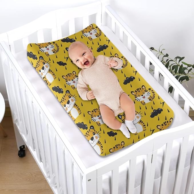 Cute Tiger Changing Pad Cover Waterproof Stretchy Baby Changing Table Cover Durable Comfy Cozy Universal Tray Table Mat