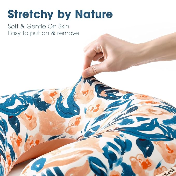 GRSSDER Reversible Nursing Pillow Cover, Ultra Soft Stretchy Minky Removable Nursing Covers Fitted for Breastfeeding Pillows Snug and Safe, Blush Flora