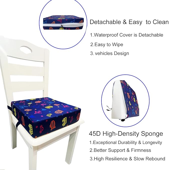 Toddler Booster Seats for Kitchen Chair with Double Safer Straps Non-Slip Bottom for Kids, Portable Travel High Density Sponge Detachable Cushion for Boys Girls (Airplane)