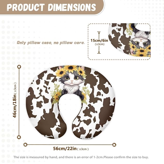 Forchrinse Sunflower Cat Bronze Cow Nursing Pillow Cover for Baby Boys Girls,Soft Breastfeeding Pillow Cover Washable Infant Feeding Cushion Cover Easy to Clean