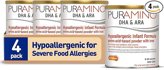 PurAmino, Hypoallergenic Amino Acid Based Infant Formula for Severe Food Allergies and GI Conditions, Nutritionally Complete Baby Formula, 14.1oz can,Pack of 4
