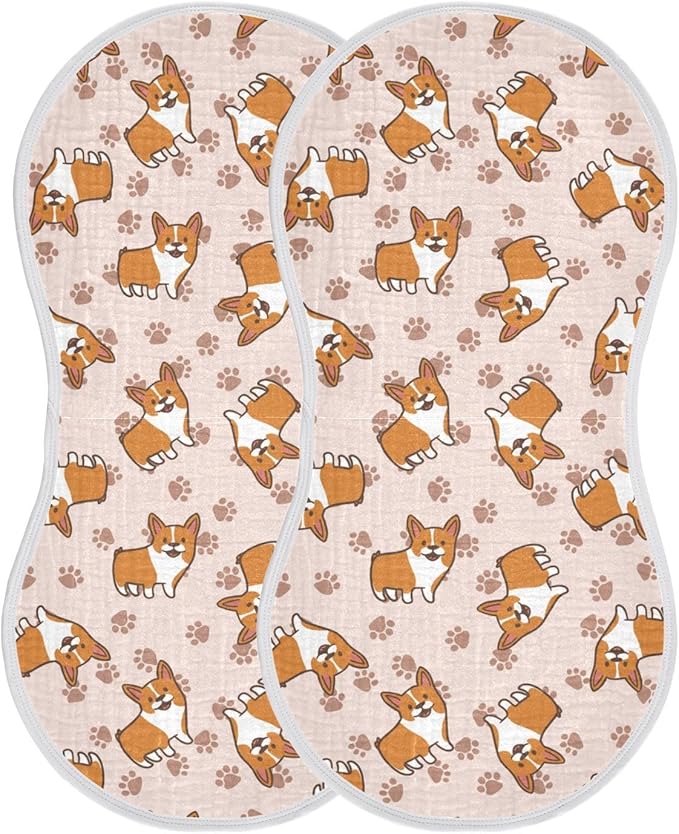 vvfelixl Muslin Burp Cloths Cartoon Corgis Baby Washcloths for Baby Girl Boys 2 Pack Flesh-Colored