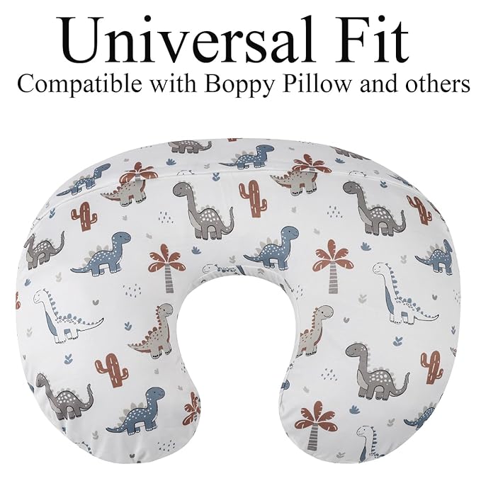 Nursing Pillow Cover Set 3 Pack Nursing Pillow Slipcovers for Moms Breastfeeding Moms, Ultra-Soft Stretchy Fit Standard Nursing Pillows Cream/Brown/Dinosaur