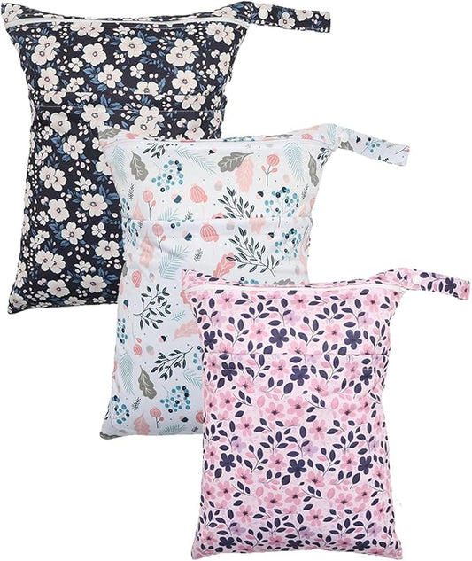 Wet Dry Bags Two Zipper Pockets Travel Beach Pool Reusable Waterproof Yoga Gym Bag for Baby Cloth Diaper Swimsuits Wet Clothes 3 Packs 3L17