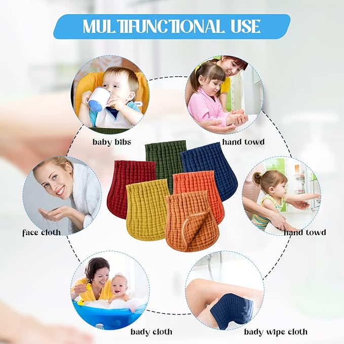 Frienda 6 Pack Muslin Burp Cloths Cotton Large 20''x 9'' Extra Absorbent and Soft Baby Burping Cloth for Baby Boy Girl Unisex(Retro Colors)