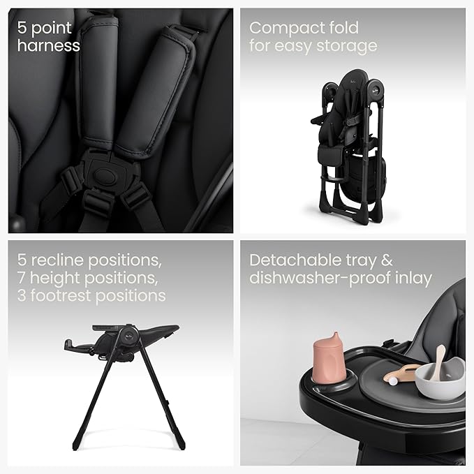 Silver Cross Gourmet High Chair for Babies and Toddlers - Portable Lightweight Baby High Chair for Newborns to 3 Years - Foldable Toddler Chair, Easy to Clean, with Deep Recline & 7 Height Positions