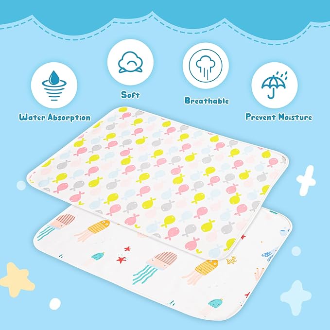 Baby Portable Diaper Changing Pad,Waterproof Changing Mat,Soft Comfortable,Foldable Travel Pad,Toddler Essentials Must Haves,Newborn Shower Gifts(Sea 20 * 27 inch-2pack)