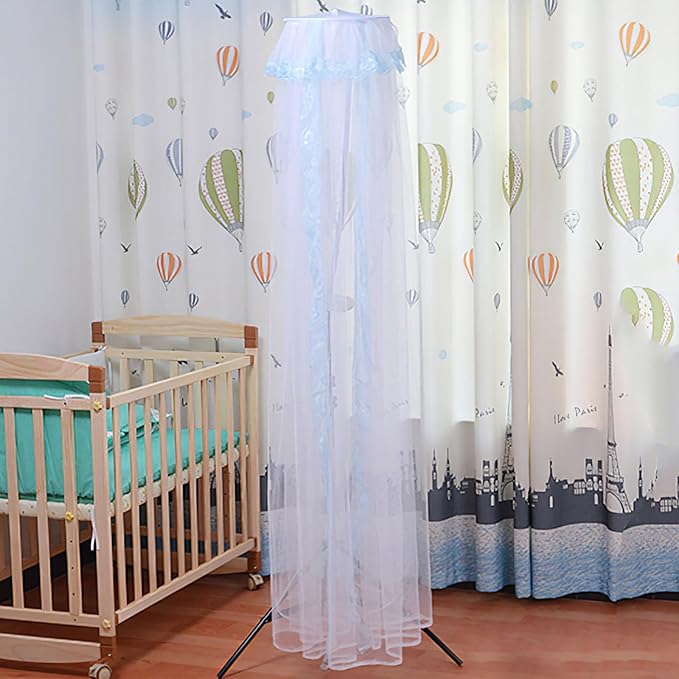 Universal Crib Floor Mosquito Net with Lace, Breathable Crib Netting Bed Curtains Canopy for Baby Kids, Toddler Bed Crib Dome Canopy Netting Without Stand