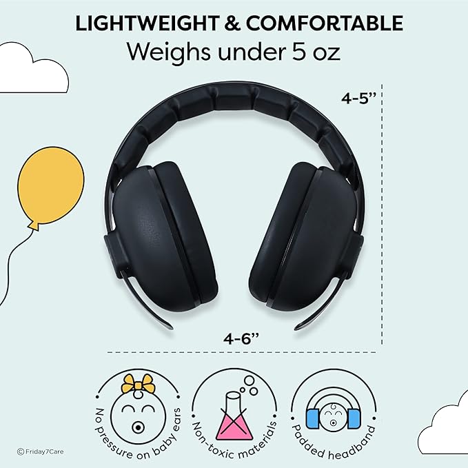 Friday 7Care Baby Headphones - Baby Ear Protection, Noise Cancelling Headphones with Adjustable Headband for Ages 0-24 Months, Black