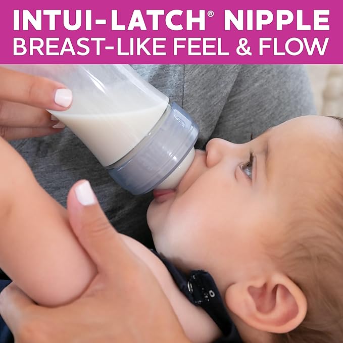 Chicco Duo Glass-Lined Baby Bottle Intui-Latch Nipple with Anti-Colic Valve, Stage 2 Medium Flow for Babies 3+ Months, 100% Silicone with Skin-Like Texture, Breast-Like Shape & Flow, 2-Pack