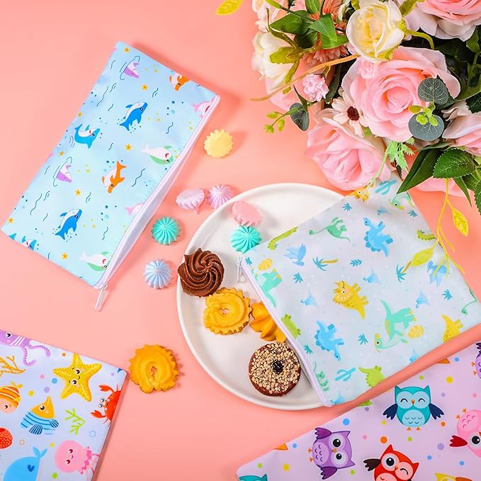 Paterr 4 Pcs Sandwich Bag Reusable Zipper Snack Bags Food Safe Washable Lunch Bags for Kids Students Adults Food(Starfish)