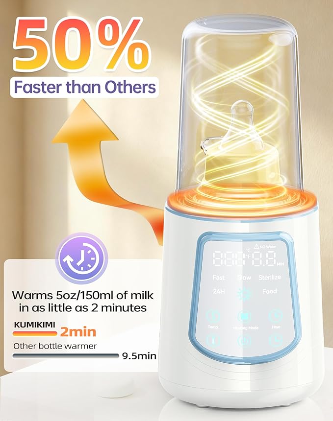 12 in 1 Fast Baby Bottle Warmer with Even Heating No Hot Spots, Night Mode, Sterili-zing,Constant Temp Milk Warmer for Breastmilk & Formula, Fits All Bottles Blue